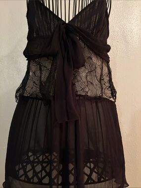 Black Lace & Chiffon Chemise - Elegant Women's Sleepwear